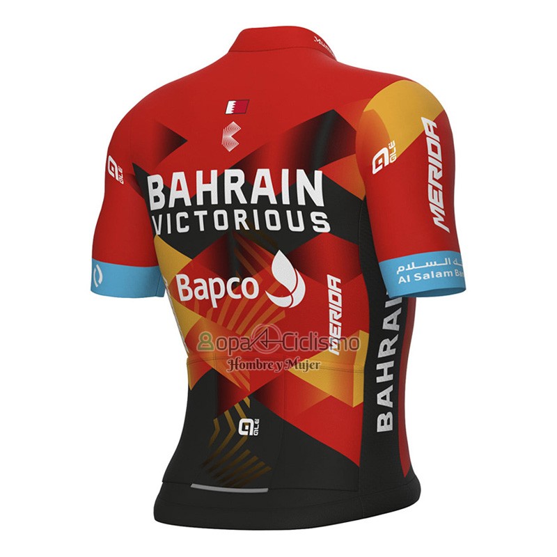 Bahrain Victorious Ropa Ciclismo Culotte Corto 2023 Mangas Cortas Negro Rojo